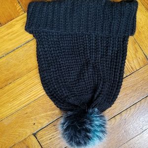 Black Beanie with Multicolored Poof